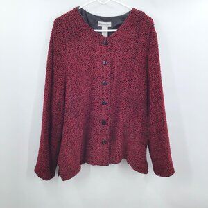Vintage 1990s Red Chenille Blazer Women's 2X V-Neck Long Sleeve Made in the USA